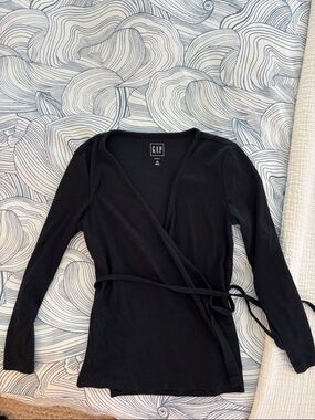 GAP Black Wrap Top with Waist Tie